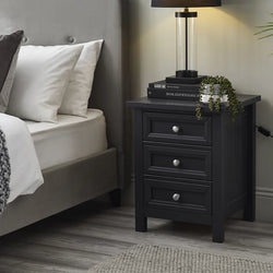 Eldmere Three Drawer Bedside Chest – Anthracite Lacquered