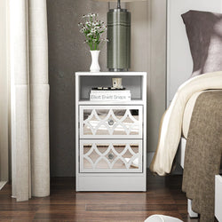 Elwick Mirrored Nightstand with Crystal Accents - White