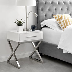 Lorvyn Chrome Leg Nightstand – White