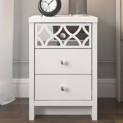 IrisVibe Mirrored Panel Nightstand – White