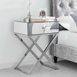 Celvanna Luxe Reflective Nightstand – Silver