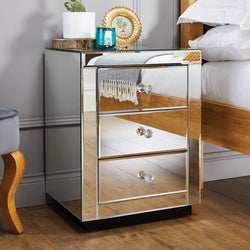 Virella Luxe Mirror Bedside Table – Silver