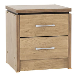 Aisa Oak Veneer Walnut Trim 2 Drawer Bedside Cabinet – Brown