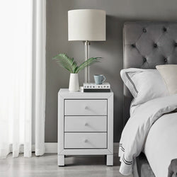 Soraya Luxe Mirrored Nightstand – White