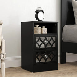 Elwick Mirrored Nightstand with Crystal Accents - Black