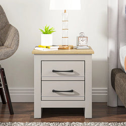 Tarnell Compact 2 Drawer Bedside Table – Light Grey
