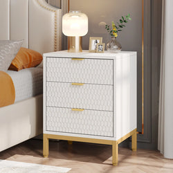 Arvella Textured Bedside Chest – White and Gold