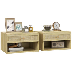 Auralyn Wall Mounted Bedside – Natural Wood ( Set of Two )