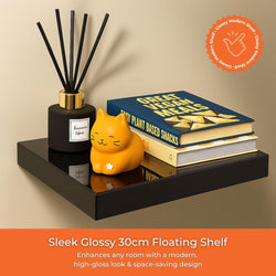 Trend LuxeGloss 30cm Floating Wall Shelf – Black