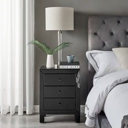Soraya Luxe Mirrored Nightstand – Black