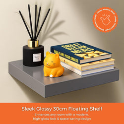 iTrend LuxeGloss 30cm Floating Wall Shelf – Grey