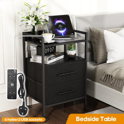 Torven Dual Charge Rolling Nightstand –  Black
