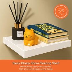 iTrend LuxeGloss 30cm Floating Wall Shelf – White