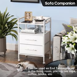 Torven Dual Charge Rolling Nightstand – White