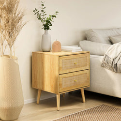 Solvra Rattan Bedside Cabinet – Natural