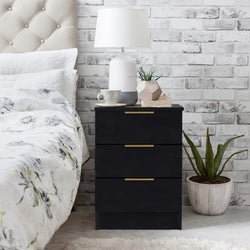 Velmor 3 Drawer Bedside Set – Black ( Set of Two )