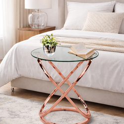 Elspeth Round Glass Bedside Table - Copper