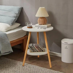 Bailey 2-Tier Round Bedside Table - White