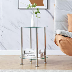 Hollis 2-Tier Round Metal Glass Bedside Table - Clear