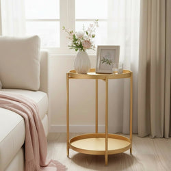 Nesta 2-Tier Removable Round Bedside Table - Gold
