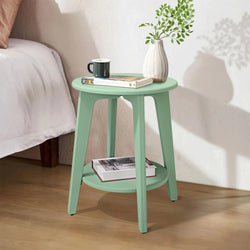 Linden 2-Tier Small Round Bedside Table - Green