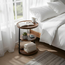 Harry 3-Tier Wood Round Bedside Table - Brown/Black