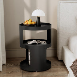 Jamie Modern Round Metal 3-Tier Bedside Table - Black