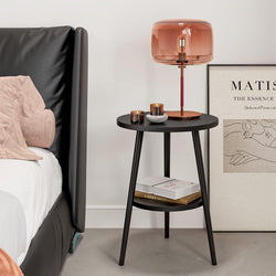 Bailey 2-Tier Round Bedside Table - Black