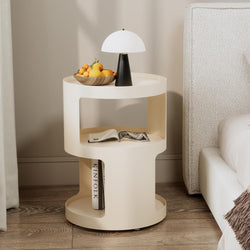 Jamie Modern Round Metal 3-Tier Bedside Table - White