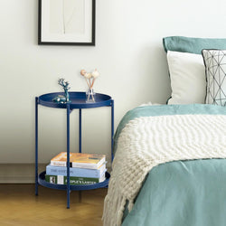 Nesta 2-Tier Removable Round Bedside Table - Dark Blue