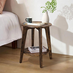 Linden 2-Tier Small Round Bedside Table - Brown