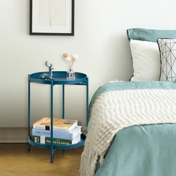 Nesta 2-Tier Removable Round Bedside Table - Peacock Green