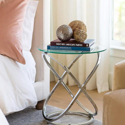 Elspeth Round Glass Bedside Table - Chrome