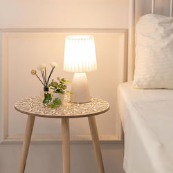 Alfie Elegant Small Round Bedside Table - Brown Leaves