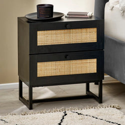 Bastelle Rattan Front Nightstands – Black ( Set of Two )