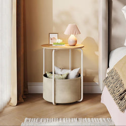 Blair Metal Round Bedside Table - Oak