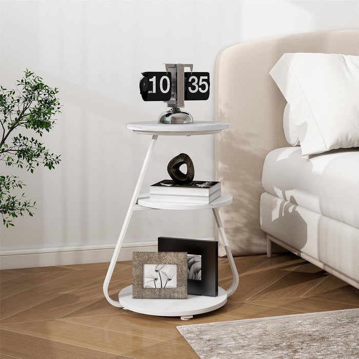 Vale 3-Tier Round Bedside Table - White - Bedside Tables 4U