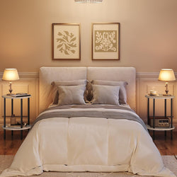 Ailsa 2-Tier Small Round Bedside Table - Greige + Black