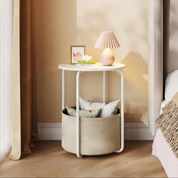 Blair Metal Round Bedside Table - White