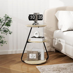 Vale 3-Tier Round Bedside Table - Oak