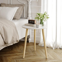 Lennox Round Bedside Table -  White/Oak