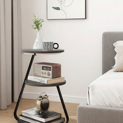 Vale 3-Tier Round Bedside Table - Grey