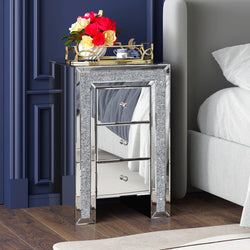 Solenzia CrystalTrim Mirrored Nightstand – Silver