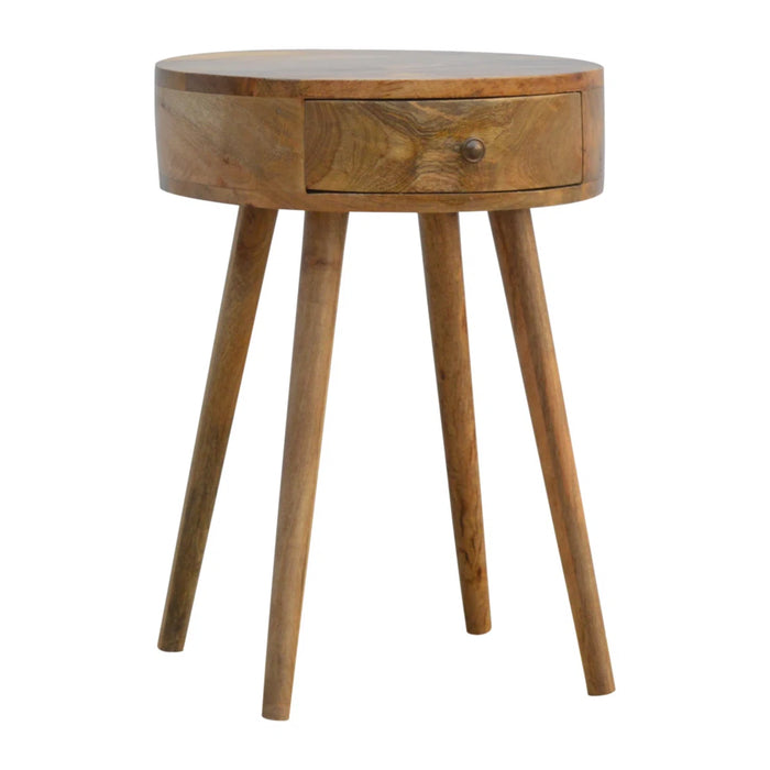 Arden Solid Wood Round Bedside Table - Brown - Bedside Tables 4U