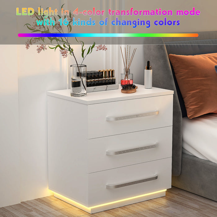 Led Bed Table Shop Stylish Allysyn Bedside Table 3 Drawers with LED Lights - White ...
