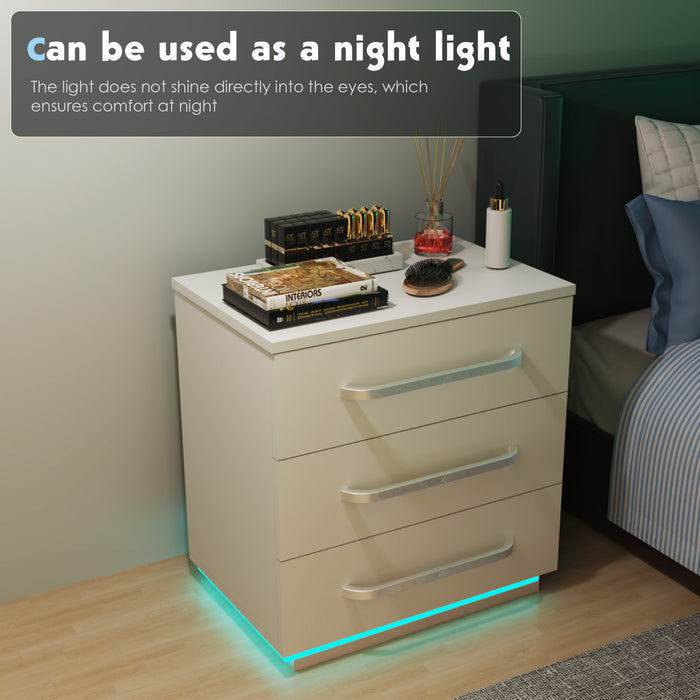 Led Bed Table Shop Stylish Allysyn Bedside Table 3 Drawers with LED Lights - White ...