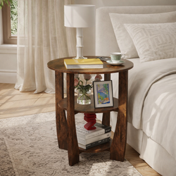 Fraser 3-Tier Round Bedside Table - Rustic Brown