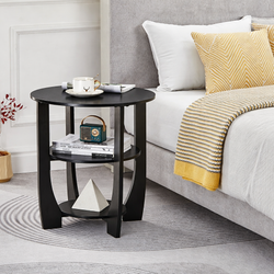 Fraser 3-Tier Round Bedside Table - Black