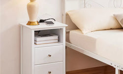 Coriell Bedside Table with Charging Station - White