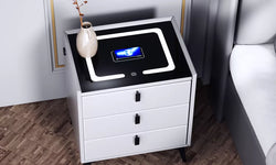 Fairplains Bedside Table 3 Drawers with LED Lights and Wireless Charging Pad - White